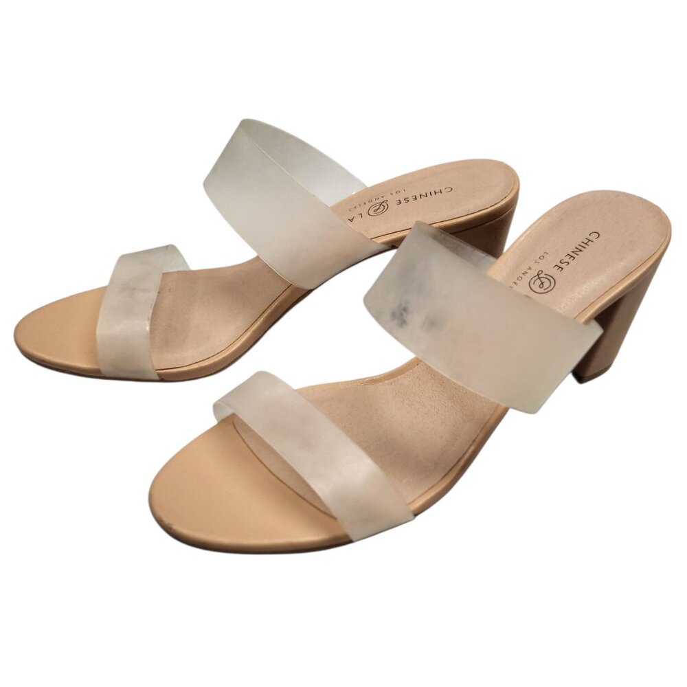 Chinese Laundry ROBINN Sandals Open Toe Block Heel Women's Size 10 Clear/Beige